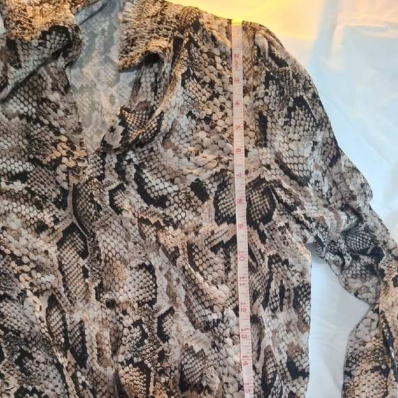 Karen Kane Brown Tan Button Down Shirt with Ruffled Asymmetrical Style - Picture 8 of 9